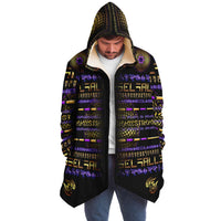 Scintillating Spirit Micro Fleece Cloak, Hooded Wearable Art, Psychedelic Festival Layer — back spread — hood raised