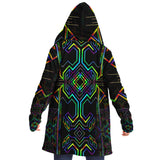 Tryptek II Micro Fleece Cloak, Hooded Wearable Art, Psychedelic Festival Layer — front — hood lowered