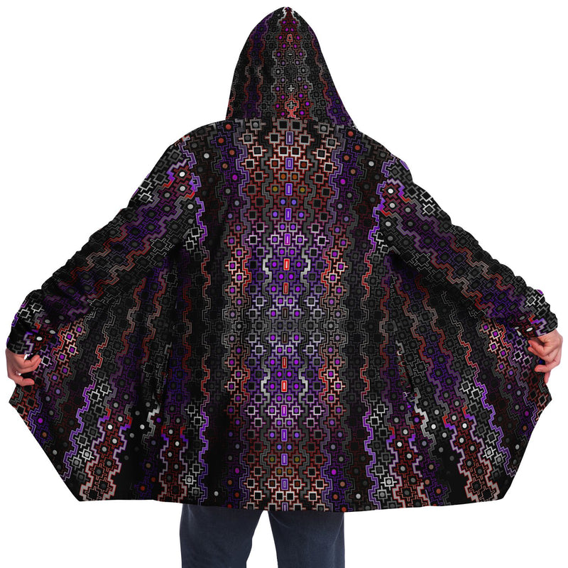 Twilight Healing Micro Fleece Cloak, Hooded Wearable Art, Psychedelic Festival Layer — front — hood raised