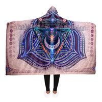 Vishuddha Throat Chakra Hooded Blanket, Blue Mandala Sherpa Throw, Meditation Gift, Sacred Geometry Vocal Blanket