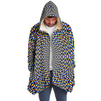 Hypnodelica Micro Fleece Cloak, Hooded Wearable Art, Psychedelic Festival Layer — back spread — hood raised