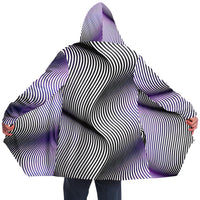 Purple Drift Micro Fleece Cloak, Hooded Wearable Art, Psychedelic Festival Layer — back spread — hood raised
