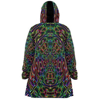 Icaro Flow Micro Fleece Cloak, Hooded Wearable Art, Psychedelic Festival Layer — front — hood lowered