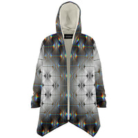 Tripswitch Micro Fleece Cloak, Hooded Wearable Art, Psychedelic Festival Layer — front — hood raised
