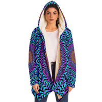 Xenoflow Micro Fleece Cloak, Hooded Wearable Art, Psychedelic Festival Layer — back spread — hood raised
