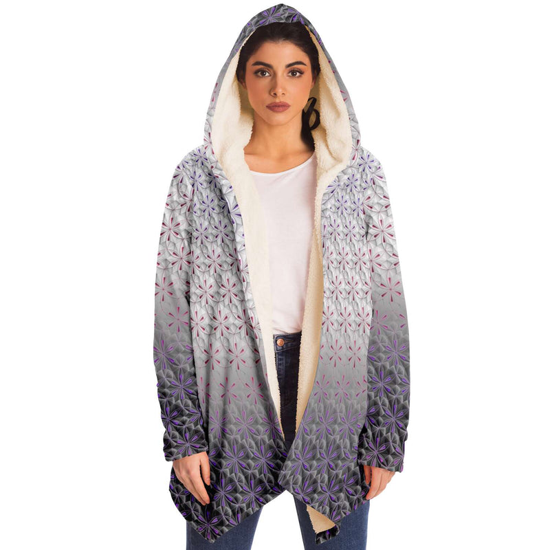 Flower of Life I Micro Fleece Cloak, Hooded Wearable Art, Psychedelic Festival Layer — front — hood raised