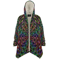 Icaro Flow Micro Fleece Cloak, Hooded Wearable Art, Psychedelic Festival Layer — back — hood raised