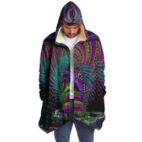 Kundalini Rising Micro Fleece Cloak, Hooded Wearable Art, Psychedelic Festival Layer — back spread — hood raised