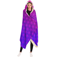 Sacral Bloom Hooded Blanket, Floral Eye Mandala Sherpa Throw, Magenta Boho Gift, Psychedelic Tessellation Blanket