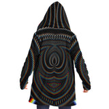 Waveform Micro Fleece Cloak, Hooded Wearable Art, Psychedelic Festival Layer — front — hood lowered