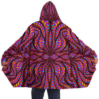 Psychic Serpent Micro Fleece Cloak, Hooded Wearable Art, Psychedelic Festival Layer — front — hood raised