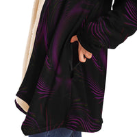 Velvet Dream Micro Fleece Cloak, Hooded Wearable Art, Psychedelic Festival Layer — wearer-right three-quarter — hood lowered