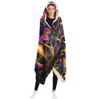 Sylvan Perception Hooded Blanket, Feathered Eye Mandala Sherpa Throw, Green Boho Gift, Psychedelic Flower Blanket