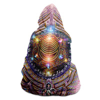 Svadhisthana Sacral Chakra Hooded Blanket, Orange Portal Mandala Sherpa Throw, Meditation Gift, Sacred Geometry Blanket
