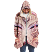 Wolfheart Micro Fleece Cloak, Hooded Wearable Art, Psychedelic Festival Layer — front — hood raised
