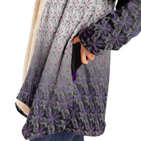 Flower of Life I Micro Fleece Cloak, Hooded Wearable Art, Psychedelic Festival Layer — wearer-right three-quarter — hood lowered