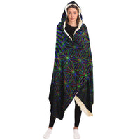 Starseed Hooded Blanket, Crystalline Starburst Sherpa Throw, Cosmic Meditation Gift, Neon Sacred Geometry Blanket