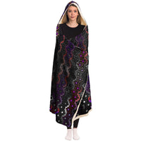 Twilight Healing Hooded Blanket, Tribal Cross Geometric Sherpa Throw, Moody Boho Gift, Dark Sacred Geometry Blanket