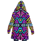 Mystic Mandala Micro Fleece Cloak, Hooded Wearable Art, Psychedelic Festival Layer — front — hood lowered