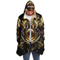 Witness Micro Fleece Cloak, Hooded Wearable Art, Psychedelic Festival Layer — back spread — hood raised