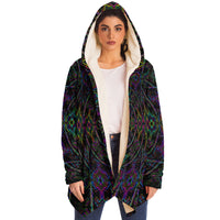 Tryptek Micro Fleece Cloak, Hooded Wearable Art, Psychedelic Festival Layer — back — hood raised