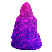 Sacral Bloom Hooded Blanket, Floral Eye Mandala Sherpa Throw, Magenta Boho Gift, Psychedelic Tessellation Blanket