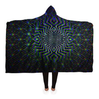 Starseed Hooded Blanket, Crystalline Starburst Sherpa Throw, Cosmic Meditation Gift, Neon Sacred Geometry Blanket