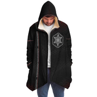 Morningstar Cloak Micro Fleece Cloak, Hooded Wearable Art, Psychedelic Festival Layer — front — hood raised
