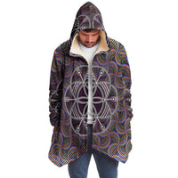 Sacred Seed Micro Fleece Cloak, Hooded Wearable Art, Psychedelic Festival Layer — front — hood raised
