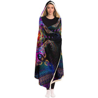 Asteroidea Venusia Hooded Blanket, Neon Mandala Sherpa Throw, Boho Cosmic Gift, Visionary Sacred Geometry Blanket