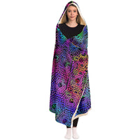 Aya Visionary Hooded Blanket, Neon Geometric Sherpa Throw, Bohemian Meditation Gift, Psychedelic Sacred Throw