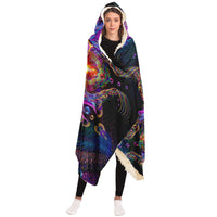 Asteroidea Venusia Hooded Blanket, Neon Mandala Sherpa Throw, Boho Cosmic Gift, Visionary Sacred Geometry Blanket