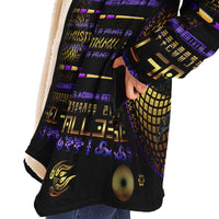Scintillating Spirit Micro Fleece Cloak, Hooded Wearable Art, Psychedelic Festival Layer — front — hood lowered