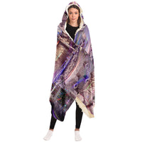 Vitruvian Spirit Hooded Blanket, Chakra Figure Sacred Geometry Sherpa Throw, Visionary Art Gift, Esoteric Diagram Blanket