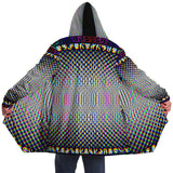 Codified Micro Fleece Cloak, Hooded Wearable Art, Psychedelic Festival Layer — back spread — hood raised