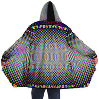 Codified Micro Fleece Cloak, Hooded Wearable Art, Psychedelic Festival Layer — back spread — hood raised