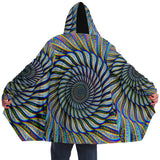 Phonetic Vortex Micro Fleece Cloak, Hooded Wearable Art, Psychedelic Festival Layer — back spread — hood raised