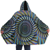 Phonetic Vortex Micro Fleece Cloak, Hooded Wearable Art, Psychedelic Festival Layer — back spread — hood raised