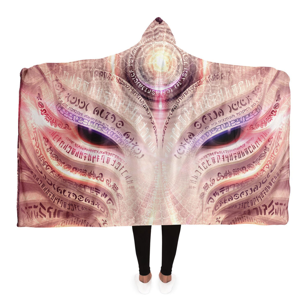 Wolfheart Hooded Blanket, Mystic Mask Sherpa Throw, Bohemian Ceremonial Gift, Pale Visionary Spiritual Blanket
