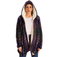 Twilight Healing Micro Fleece Cloak, Hooded Wearable Art, Psychedelic Festival Layer — back — hood raised