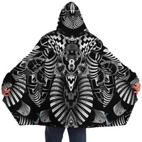 Hypnotica Micro Fleece Cloak, Hooded Wearable Art, Psychedelic Festival Layer — back spread — hood raised