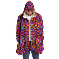 Psychic Serpent Micro Fleece Cloak, Hooded Wearable Art, Psychedelic Festival Layer — back — hood raised